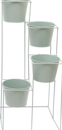 Support à plantes 4 jardinières en métal Scandi 30 x 70 cm (Vert d'eau)