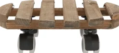 Support à roulettes en bois pour plantes d'intérieur (Rond - Teinté marron)