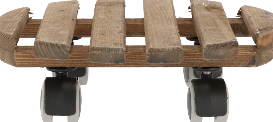 Support à roulettes en bois pour plantes d'intérieur (Rond - Teinté marron)