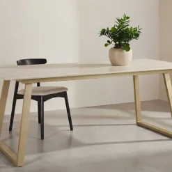 Table de repas 200 x 90 cm en pierre frittée Estelle (Beige)