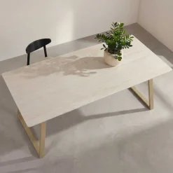 Table de repas 200 x 90 cm en pierre frittée Estelle (Beige)