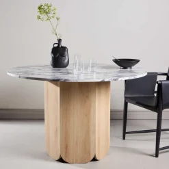 Table repas en MDF Tekla 120 x 75 cm (Naturel et plateau effet marbre)