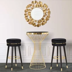 Tabouret de bar en tissu et métal Paris 35 x 74 cm (Noir et Doré)