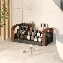 Étagère à épices extensible 3 niveaux Bellwood (Noir et noyer)