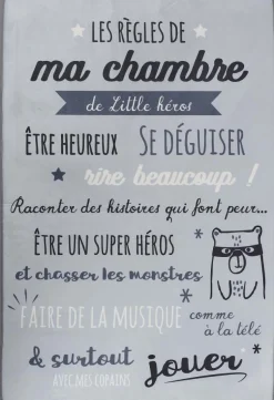 Tapis règles de la chambre enfant 60x90 cm (Little héros - gris)