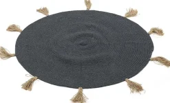Tapis rond en coton pompons 90 cm (Anthracite)