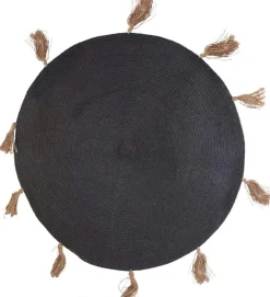Tapis rond en coton pompons 90 cm (Anthracite)