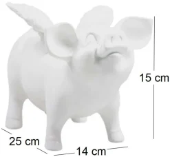 Tirelire cochon avec ailes en résine 14 x 25 x 15 cm (Blanc)
